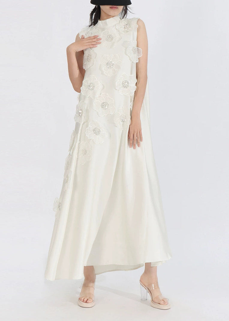 Theoline Sleeveless Floral-Applique Midi Dress In Apricot