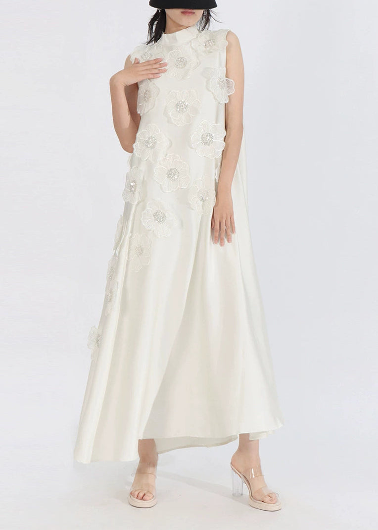 Theoline Sleeveless Floral-Applique Midi Dress In Apricot