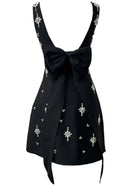 Rayner Crystal Bow Detail Backless A Line Mini Dress In Black