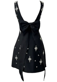 Rayner Crystal Bow Detail Backless A Line Mini Dress In Black