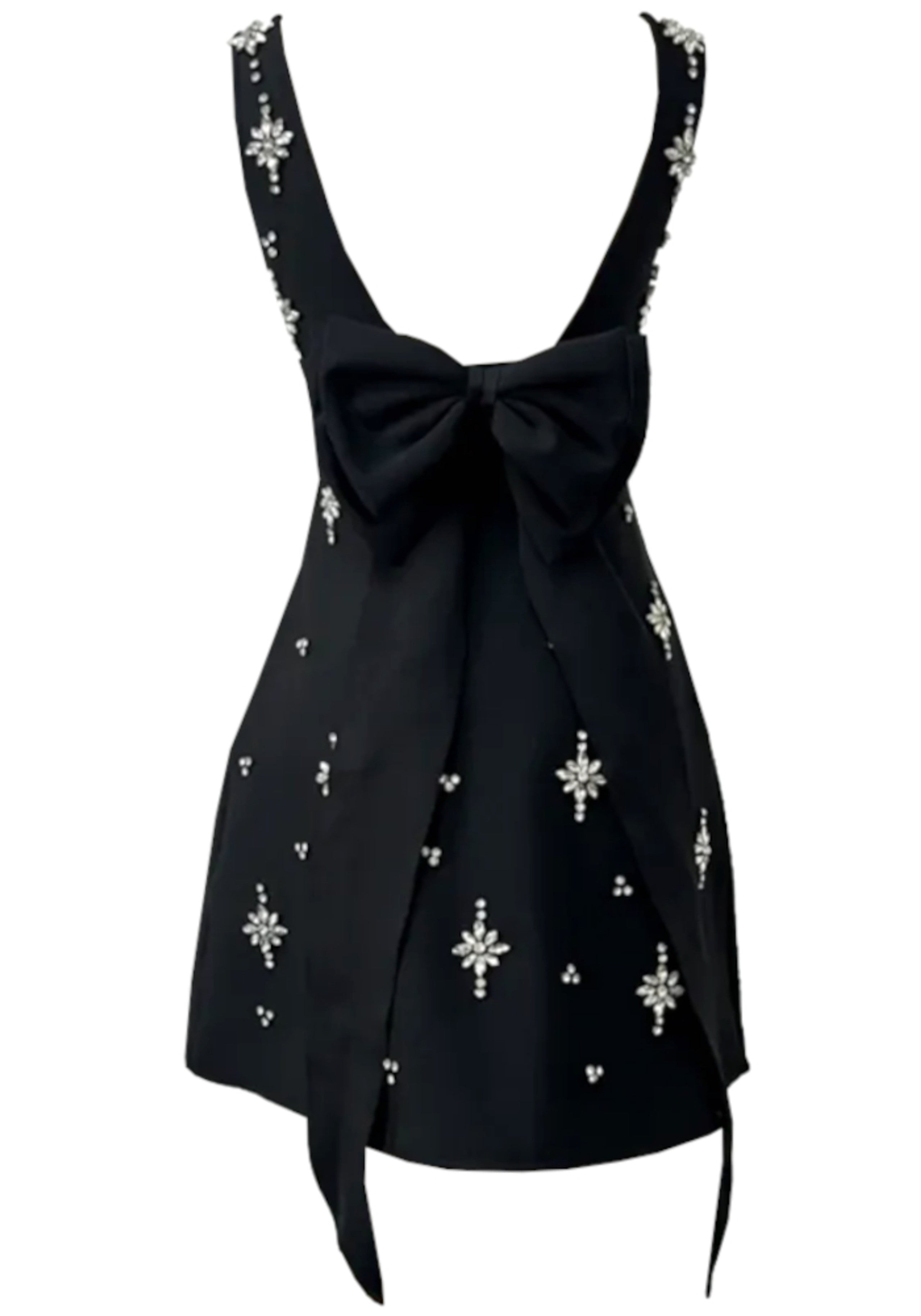 Rayner Crystal Bow Detail Backless A Line Mini Dress In Black