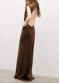 Velythar Gathered Sleeveless Deep V Maxi Dress