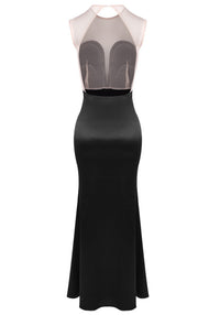 Wendy Mesh Insert Tassel Bustier Maxi Dress In Black