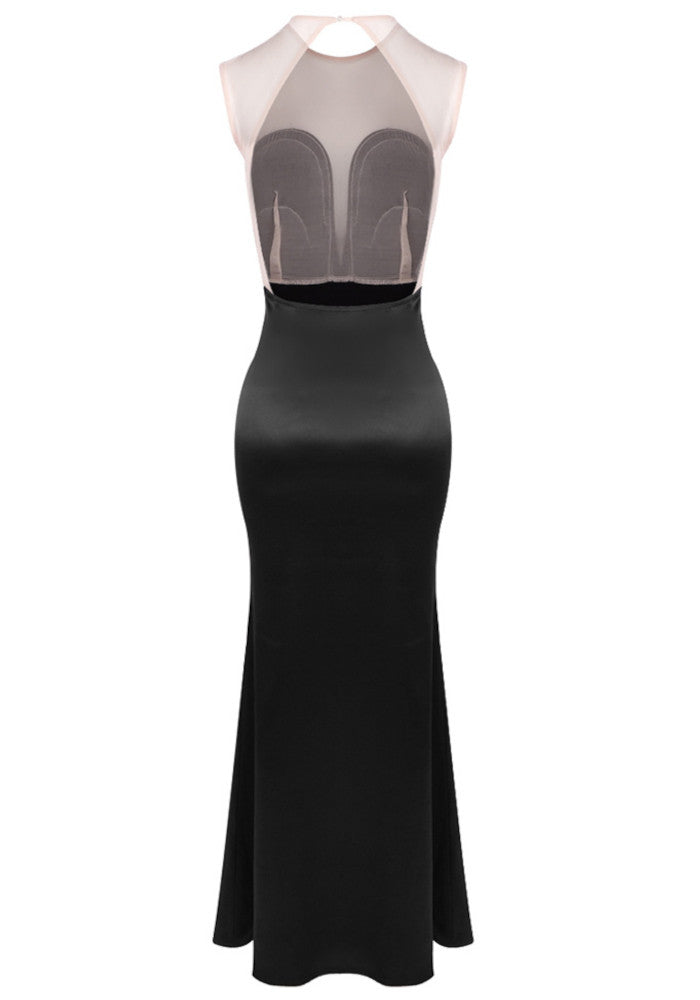 Wendy Mesh Insert Tassel Bustier Maxi Dress In Black