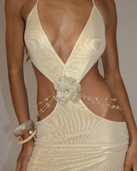 Dagfinn Halter Floral Backless Maxi Dress In Gold