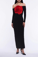 Bonnie Off Shoulder Red Flower Maxi Dress