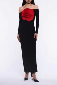 Bonnie Off Shoulder Red Flower Maxi Dress