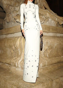 Brythis Long Sleeved Studded Maxi Dress In White