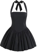 Thalorin Halter Corset Puff Dress In Black
