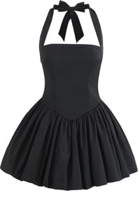 Thalorin Halter Corset Puff Dress In Black
