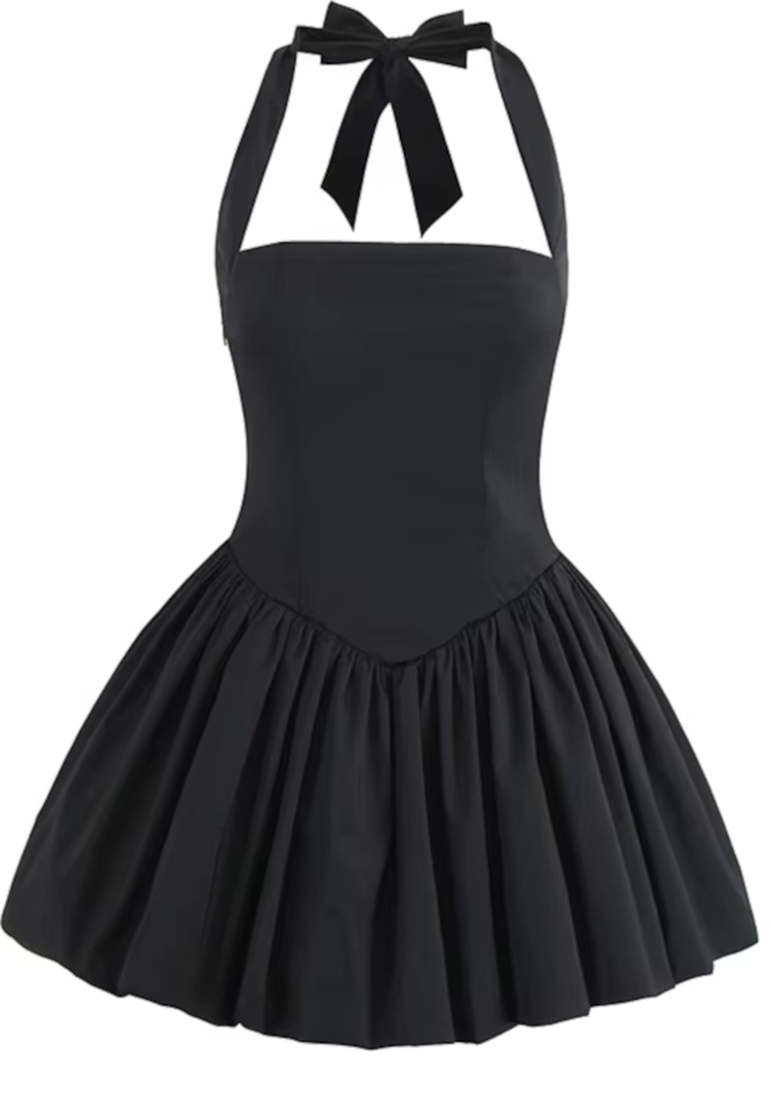 Thalorin Halter Corset Puff Dress In Black
