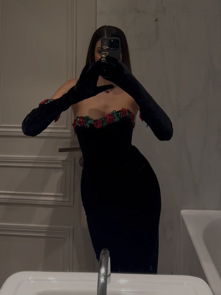 Maia Floral Sequined Lace-Embellished Velvet Maxi Dress