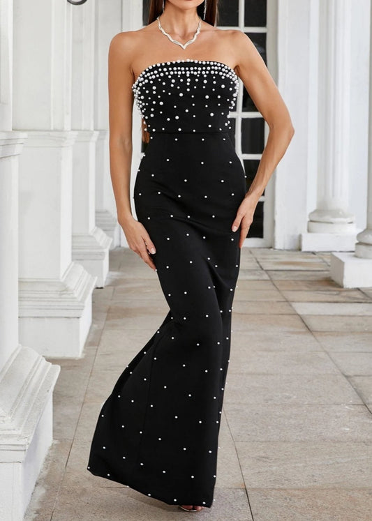 Mackie Pearl-Embellished Strapless Gown In Black