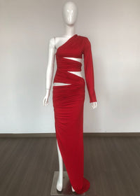 Carola One Shoulder Crystal Cutout Maxi Dress