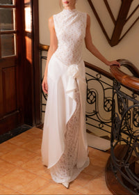 Velyxra Lace Floral Detail Maxi Dress In White