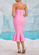 Uzgoth Bustier Fluted Midi Dress In Pink