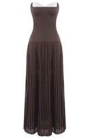 Kazra Strapless Pleated A Line Maxi Dress In Brown
