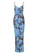 Cedrus Spaghetti Leopard Midi Dress In Blue
