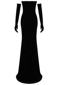 Axiom Strapless Crystal Embellished Maxi Velvet Dress In Black