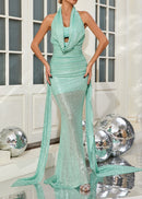 Orenthal Cowl Backless Sequin Maxi Dress In Green