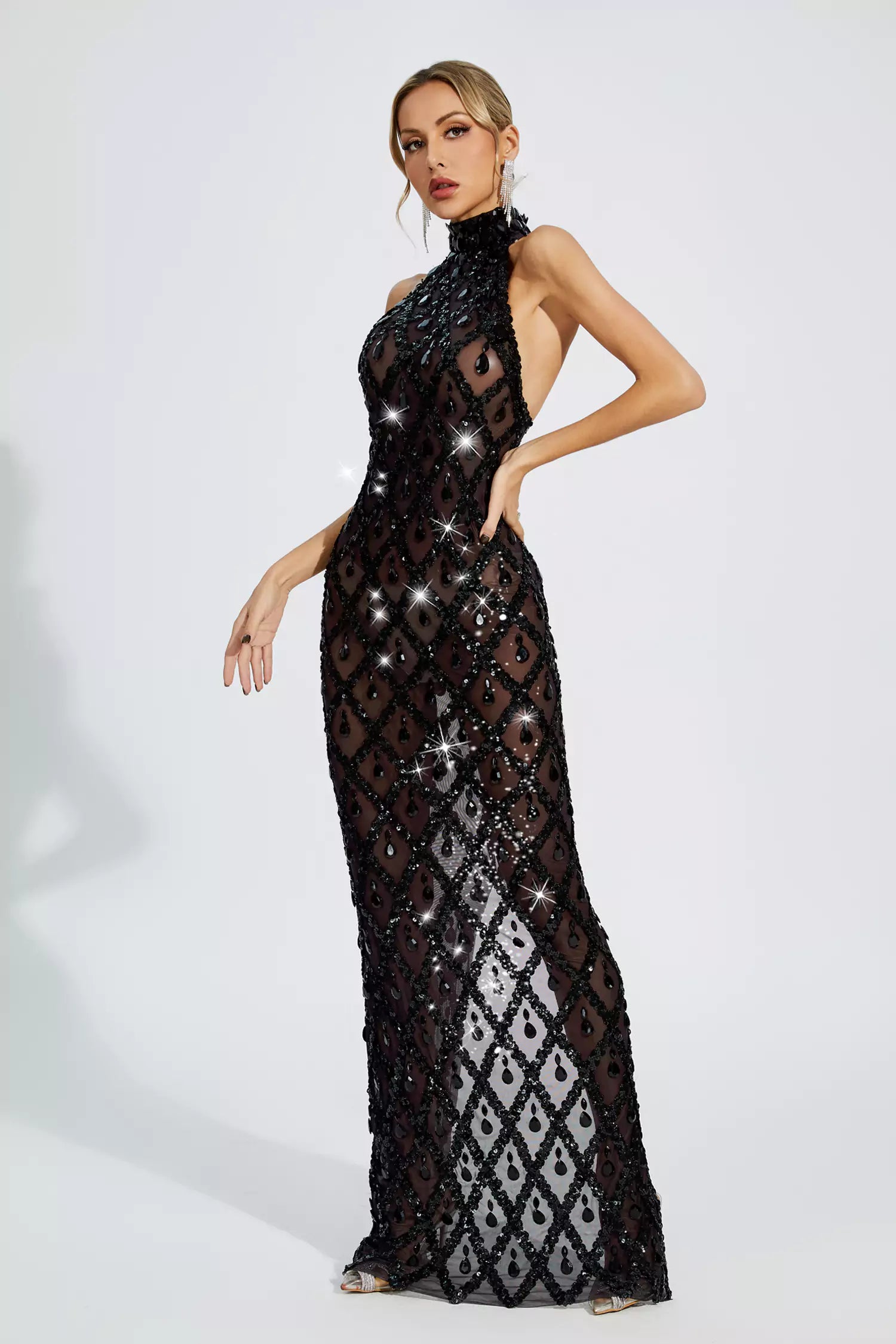 Cate Black Diamond Maxi Dress