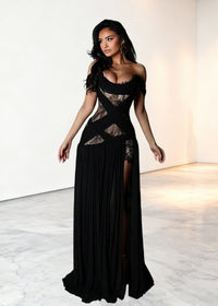Koryden Off Shoulder Lace Split Maxi Dress