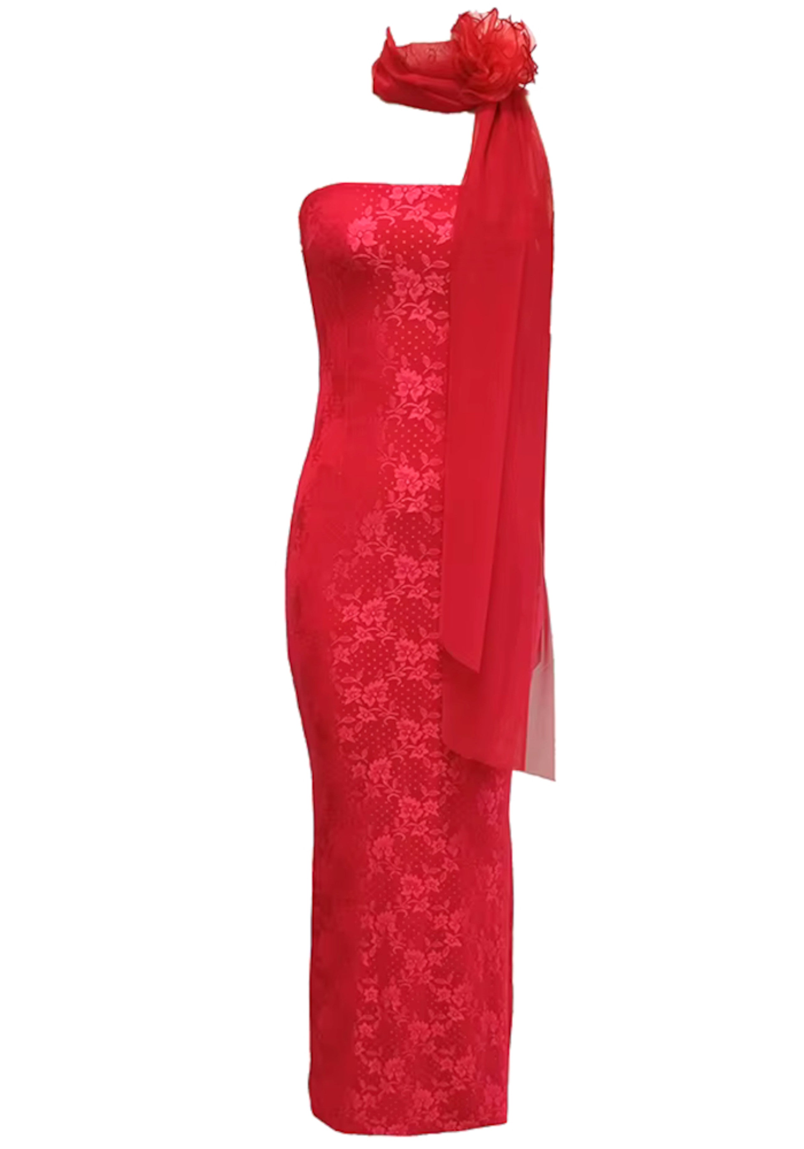 Avalira Strapless Floral Maxi Dress In Red
