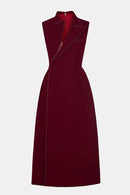 Aracely Asymmetric Collar Blazer Midi Dress In Red