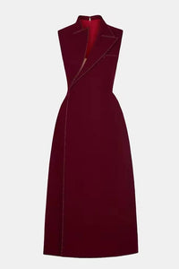 Aracely Asymmetric Collar Blazer Midi Dress In Red