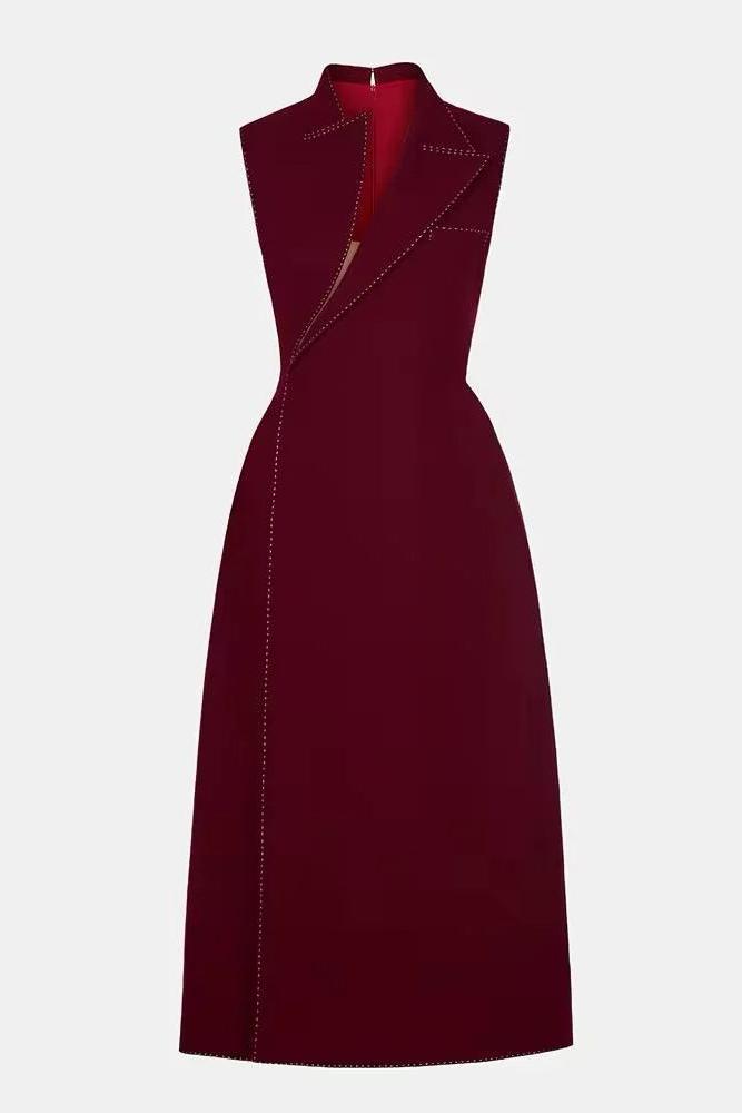 Aracely Asymmetric Collar Blazer Midi Dress In Red