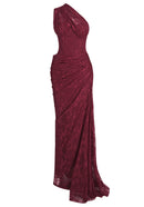 Minya One Shoulder Draped Lace Maxi Dress In Burgundy