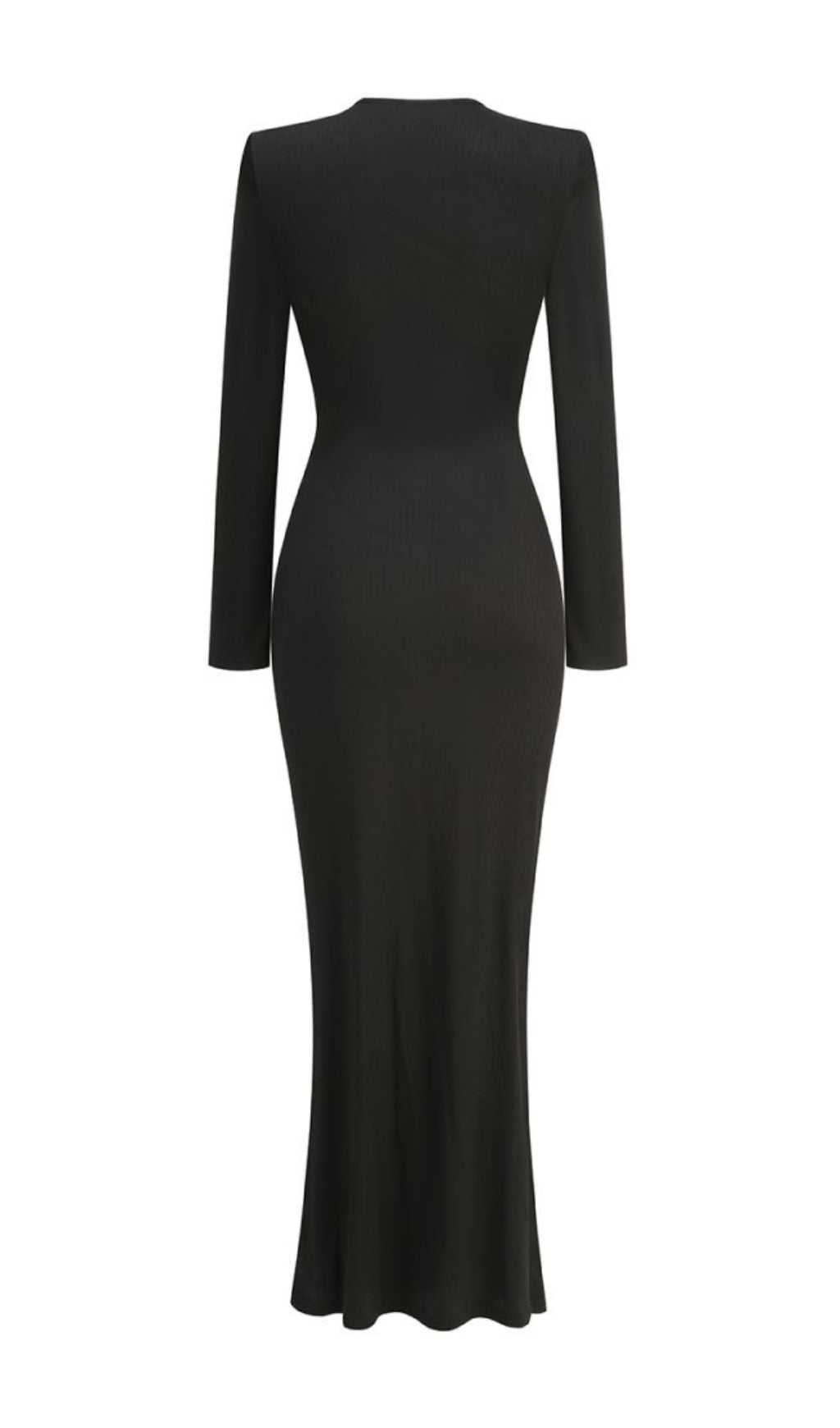 Katie Long Sleeve Cutout Ribbed Maxi Dress In Black