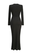Katie Long Sleeve Cutout Ribbed Maxi Dress In Black