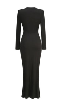 Katie Long Sleeve Cutout Ribbed Maxi Dress In Black