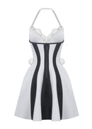 Ebrar 3D Flower Splicing Strapless Lace-Up Mini Dress