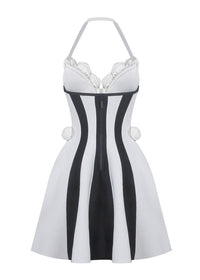 Ebrar 3D Flower Splicing Strapless Lace-Up Mini Dress