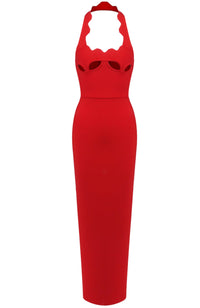 Bakir Halter Cutout Bustier Maxi Dress In Red