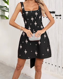 Rayner Crystal Bow Detail Backless A Line Mini Dress In Black