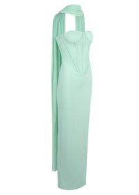 Saelvyn Halter Mesh Maxi Dress In Light Green
