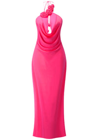 Janusz Halter Floral Maxi Dress In Hot Pink