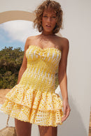Larry Strapless Ruffle Mini Dress In Yellow