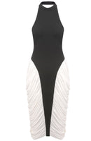 Daelen Halter Draped Midi Dress In Black White