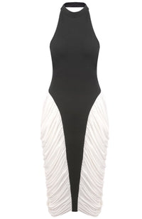 Daelen Halter Draped Midi Dress In Black White