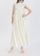 Theoline Sleeveless Floral-Applique Midi Dress In Apricot