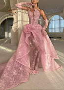 Barnard One Shoulder Lace Insert Maxi Dress In Hot Pink