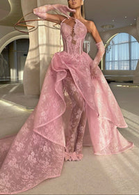 Barnard One Shoulder Lace Insert Maxi Dress In Hot Pink