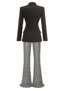 Netia V Neck Long Sleeve Rhinestone Suit In Black