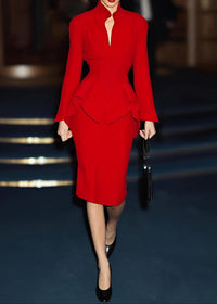 Roosje Long Sleeve Peplum Dress In Red