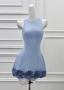 Pyxaris 3D Flower Sleeveless Mini Dress In Blue