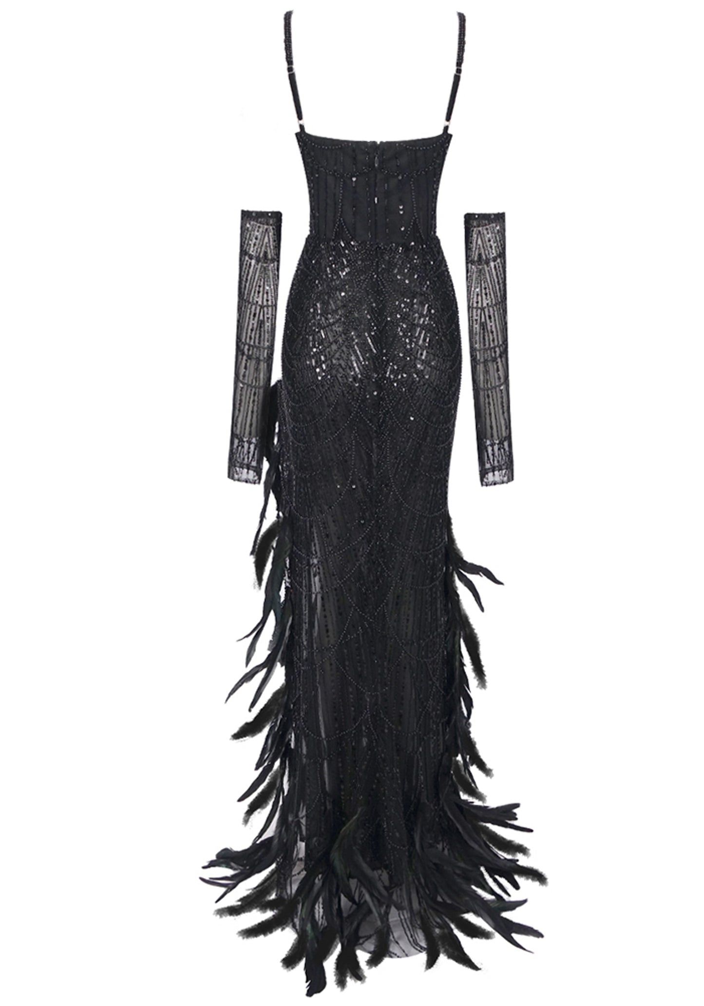 Elemer Sequin Feather Maxi Dress In Black